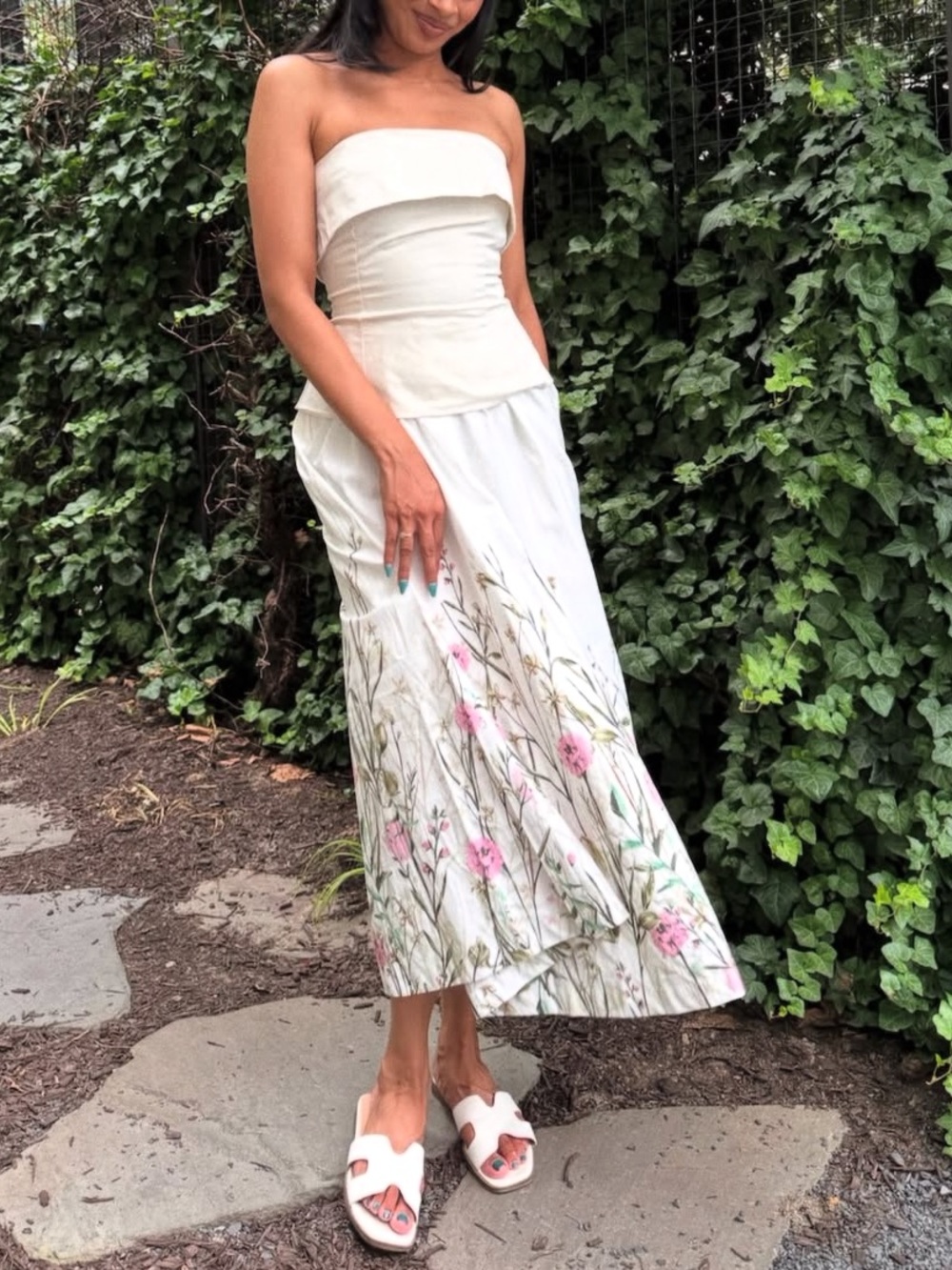 En Saison Sydney Strapless White Dress with Pink Floral Print